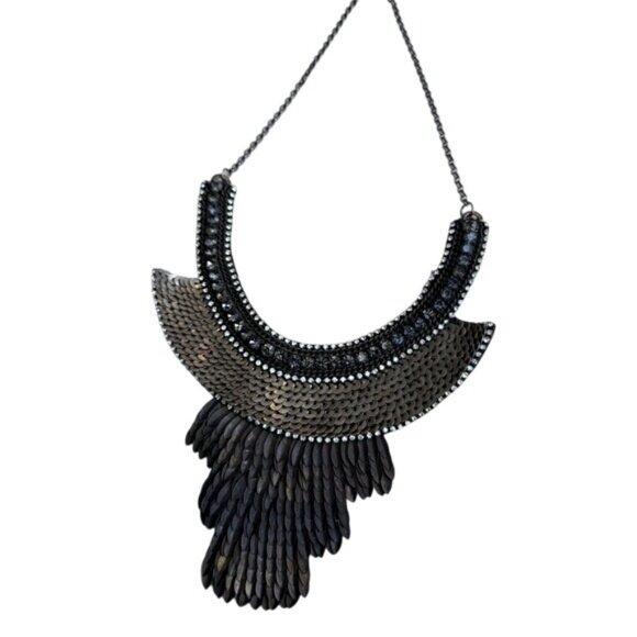 Deepa Gurnani Chic Black and Silver Sequin Collar Necklace - Picture 1 of 5